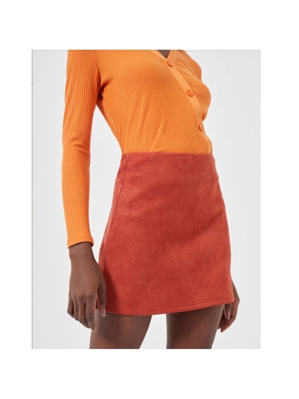 🎩🗝️ NWT $98 French Connection
Patty Drape Mini Skirt Saffron Spice - Picture 2 of 8